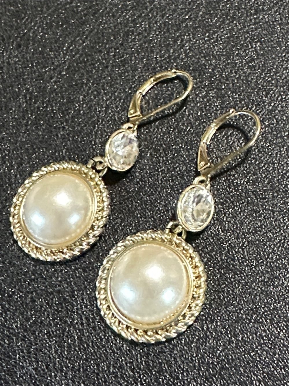 MONET Crystal & Faux Pearl Drop Gold Tone Earrings Lever Back
